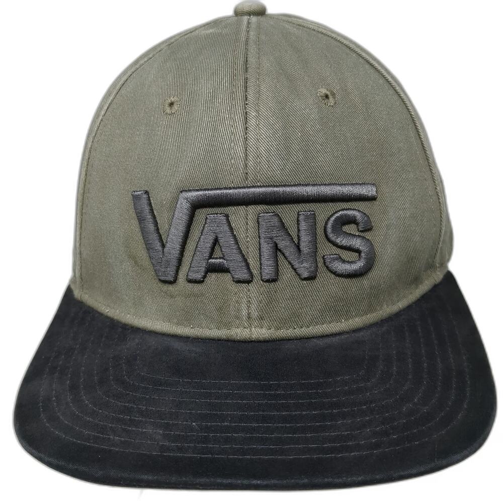 Vans Snapback Green Black One Size Flat Brim 3D Logo Two Tone 6 Panel Cotton Hat